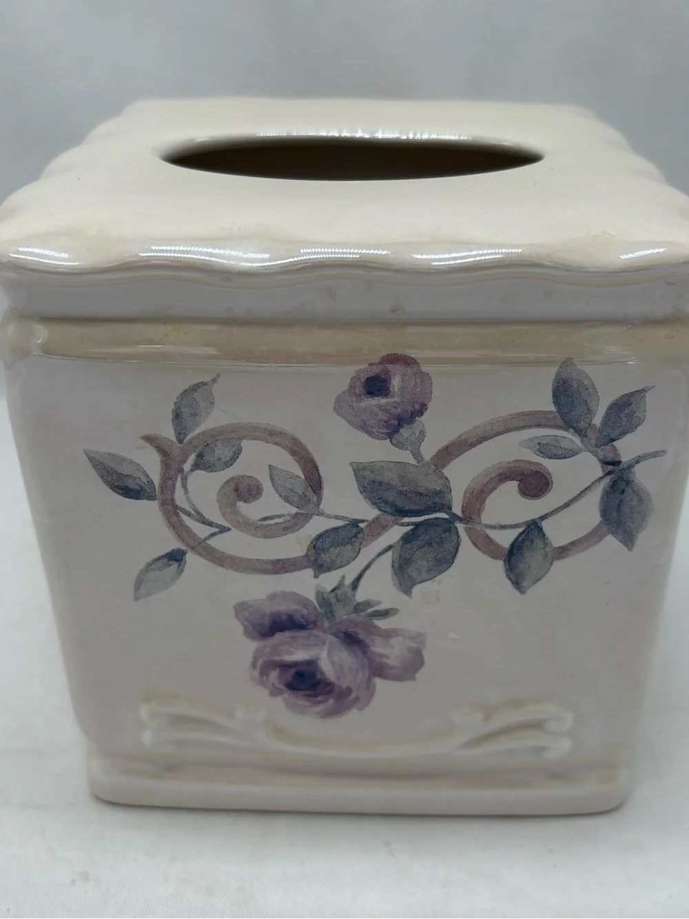 Croscill Chambord Bordeaux Purple Roses Ceramic Tissue Cover